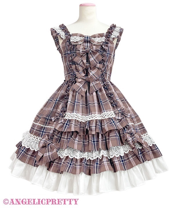 Sweet Frill Jumperskirt (Tartan) - Brown