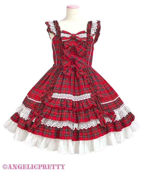 Sweet Frill Jumperskirt (Tartan) - Red