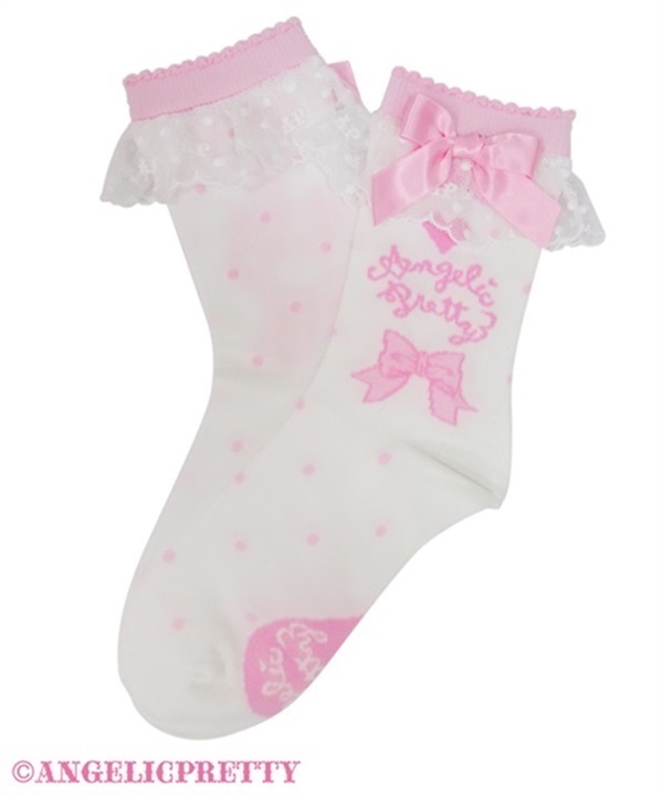 Topping Hearts Crew Socks - White x Pink