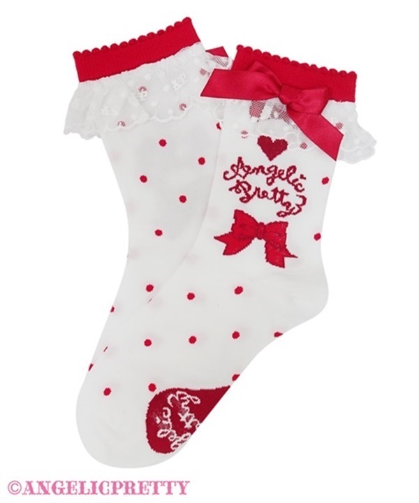 Topping Hearts Crew Socks - White x Red