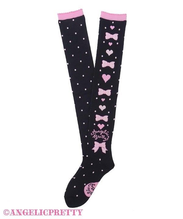 Topping Hearts Over Knee - Black x Pink