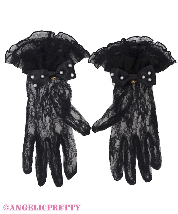 Tulle Frill Lace Gloves - Black